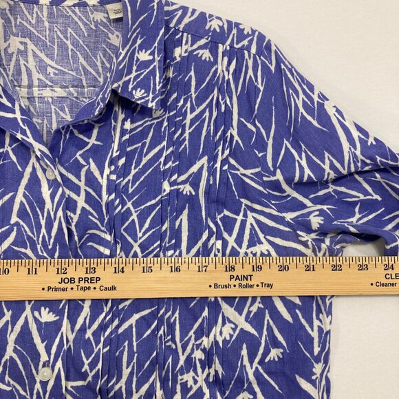 Liz Claiborne size Large Purple White Abstract 100% Linen 3/4 Sleeve Button Down - Picture 7 of 11